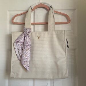 Victoria's Secret Ivory Tote with Purple Accent Scarf